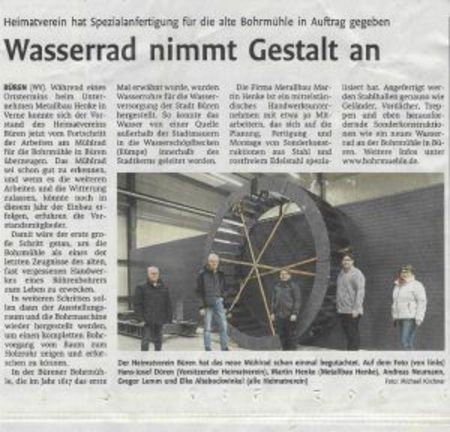 Zeitungsartikel - Wasserrad nimmt Gestalt an